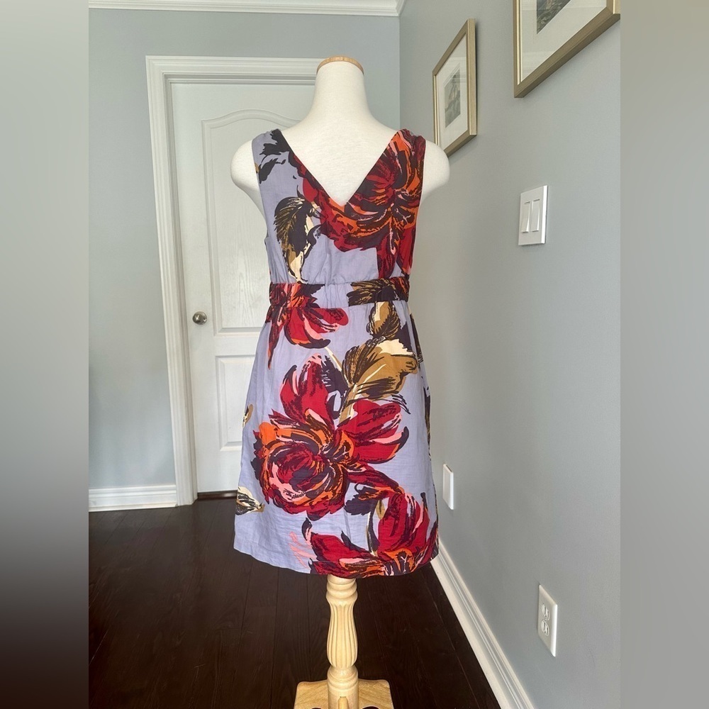 JOE FRESH Floral Wrap Empire Waist V Neck A Line Dress - Gray and Red - Picture 6 of 7